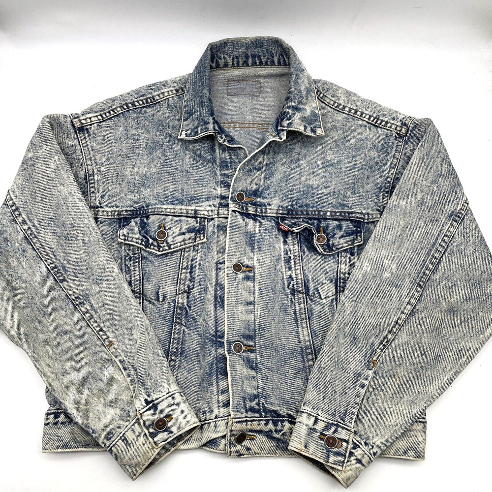 Vintage 80s Levi's 705 Type 3 Acid Wash Denim Trucker Jacket Men's Size M 22x24